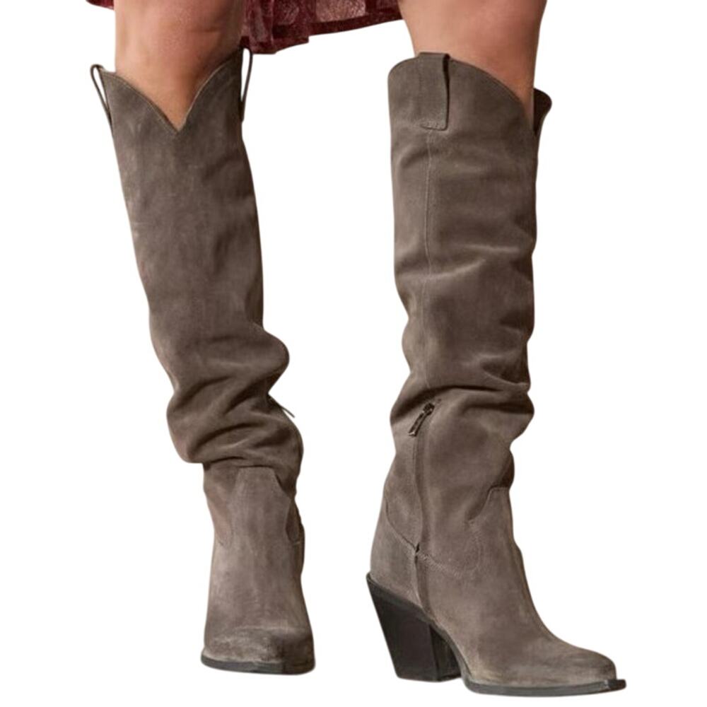 Sundance Cavaliere Tall Slouch Boots Square Toe Gray Suede Soft Cowgirl Boho 9.5